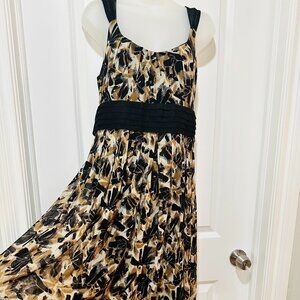 R&MRichards Tan/Blk/Beige Print Chiffon Sleeveless Dress Size 12P